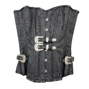 NEW Corset Brocade Accent Buckles Steampunk Witchy Steel Boning Sz 24 Overbust